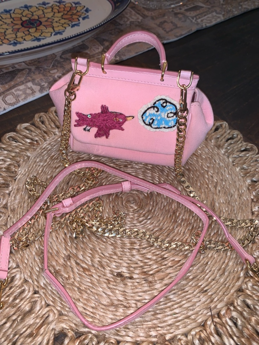 Dolce & Gabbana Pink Mini Sicily Top-Handle Crossbody Bag with chain and strap